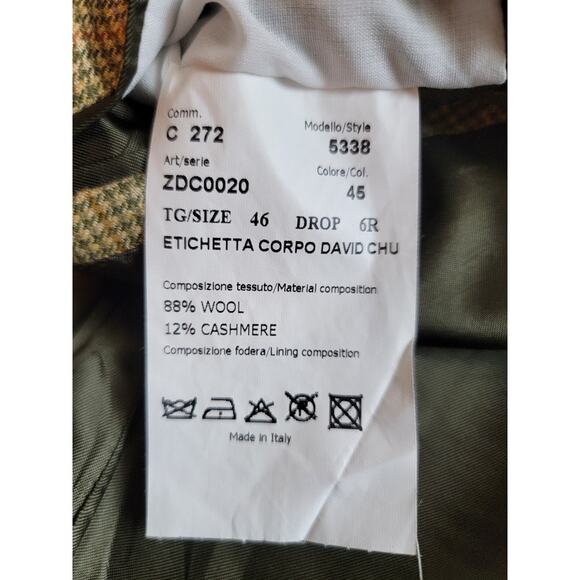 David Chu Wool Cashmere Blazer Sport Coat Sz 46 Tan Men's Plaid - Picture 9 of 14